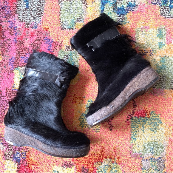 70's Black Goat Fur Yeti Boots 6.5/7 Go-go boots - Picture 9 of 16
